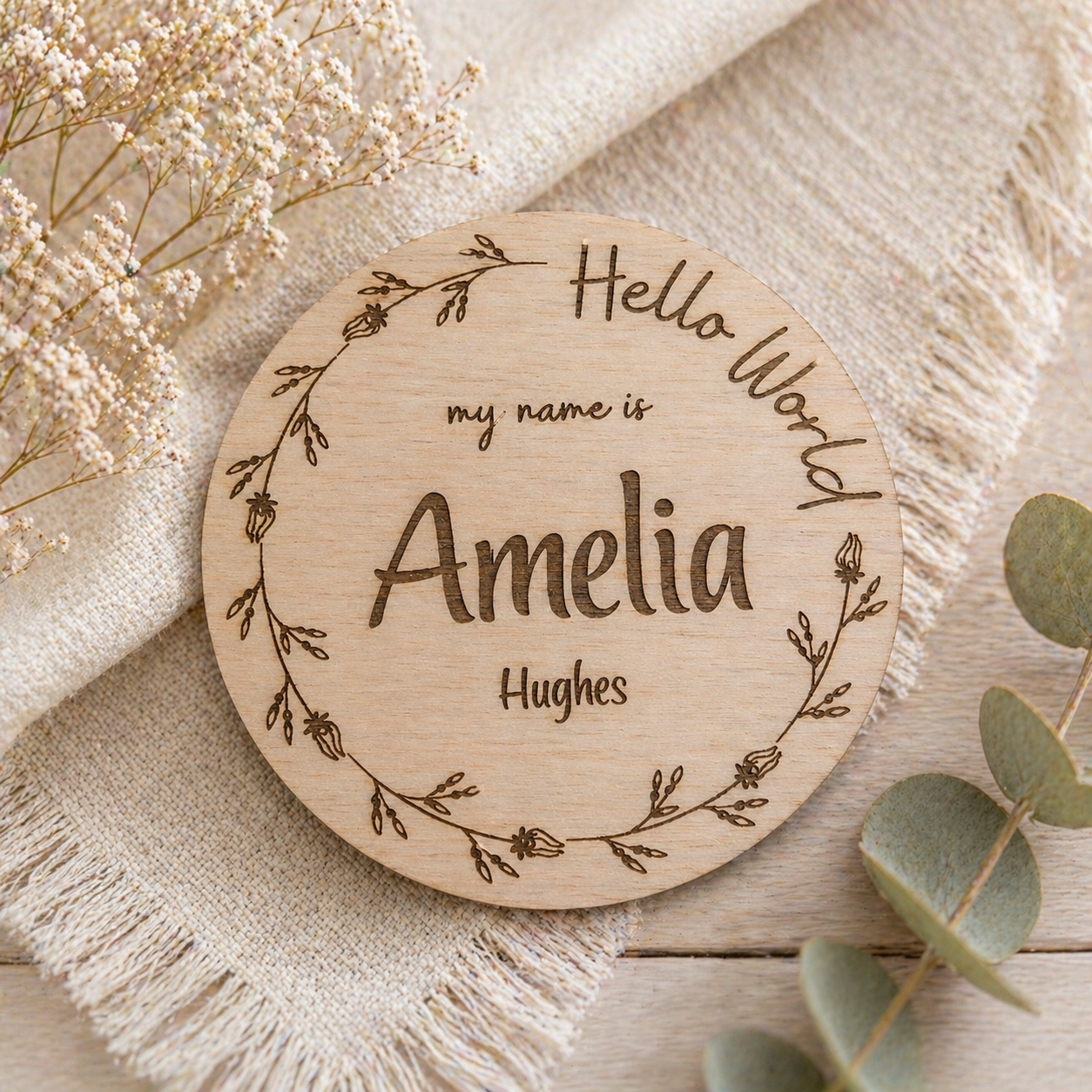 Baby Name Announcement Personalised Laser Engraved